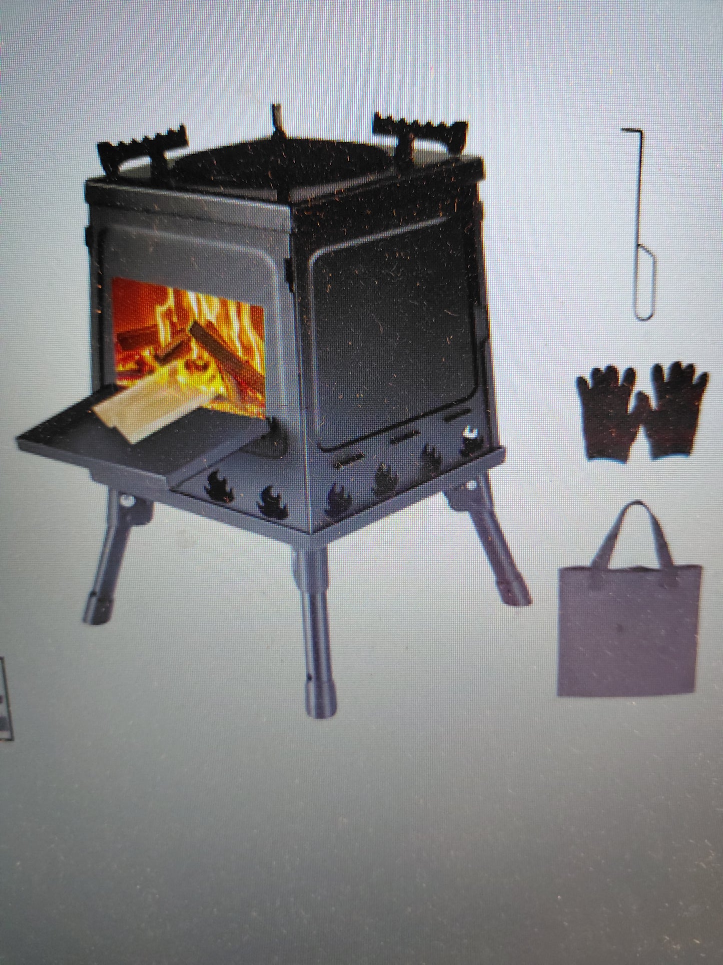 Poele à bois portable avec support casserole